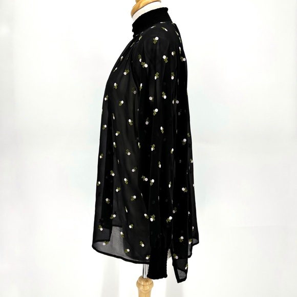 Cabi Embroidered Blouse # 5338, Sheer Black with Embroidered Roses, Small - Picture 4 of 16